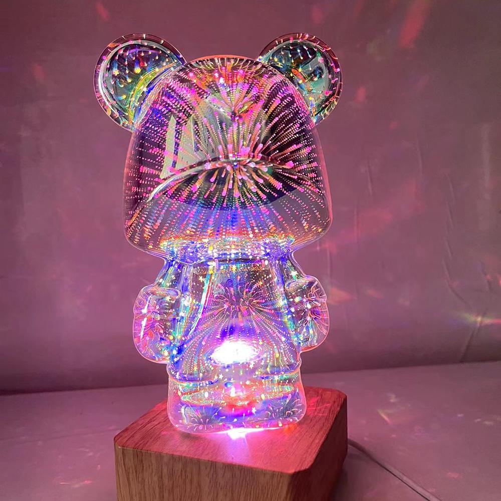 3D Glass Fireworks Little Bear Net Red Night Light