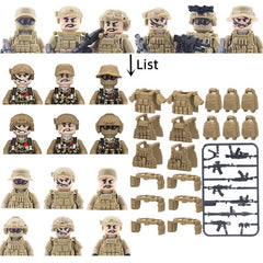 4.5cm heigh Ghost Special Forces Building Blocks Modern Camouflage Soldier Figures Vest Backpack Tactical Belt Weapon Guns Bricks Toys C374