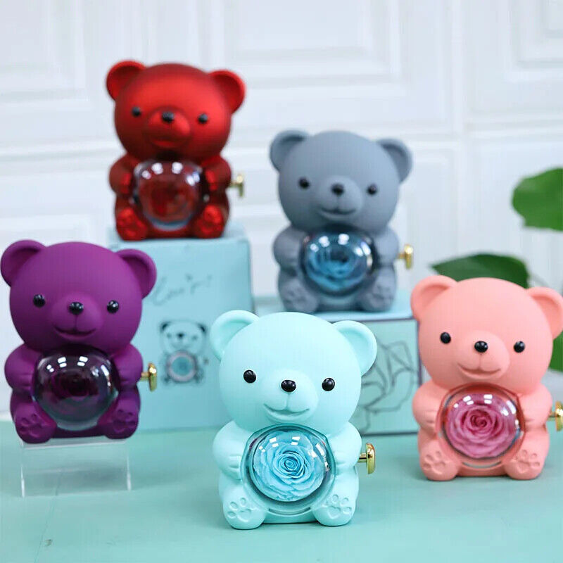 Eternal Rose Teddy Bear Necklace Ring Gifts Box Rotate Rose Box Valentine Gift