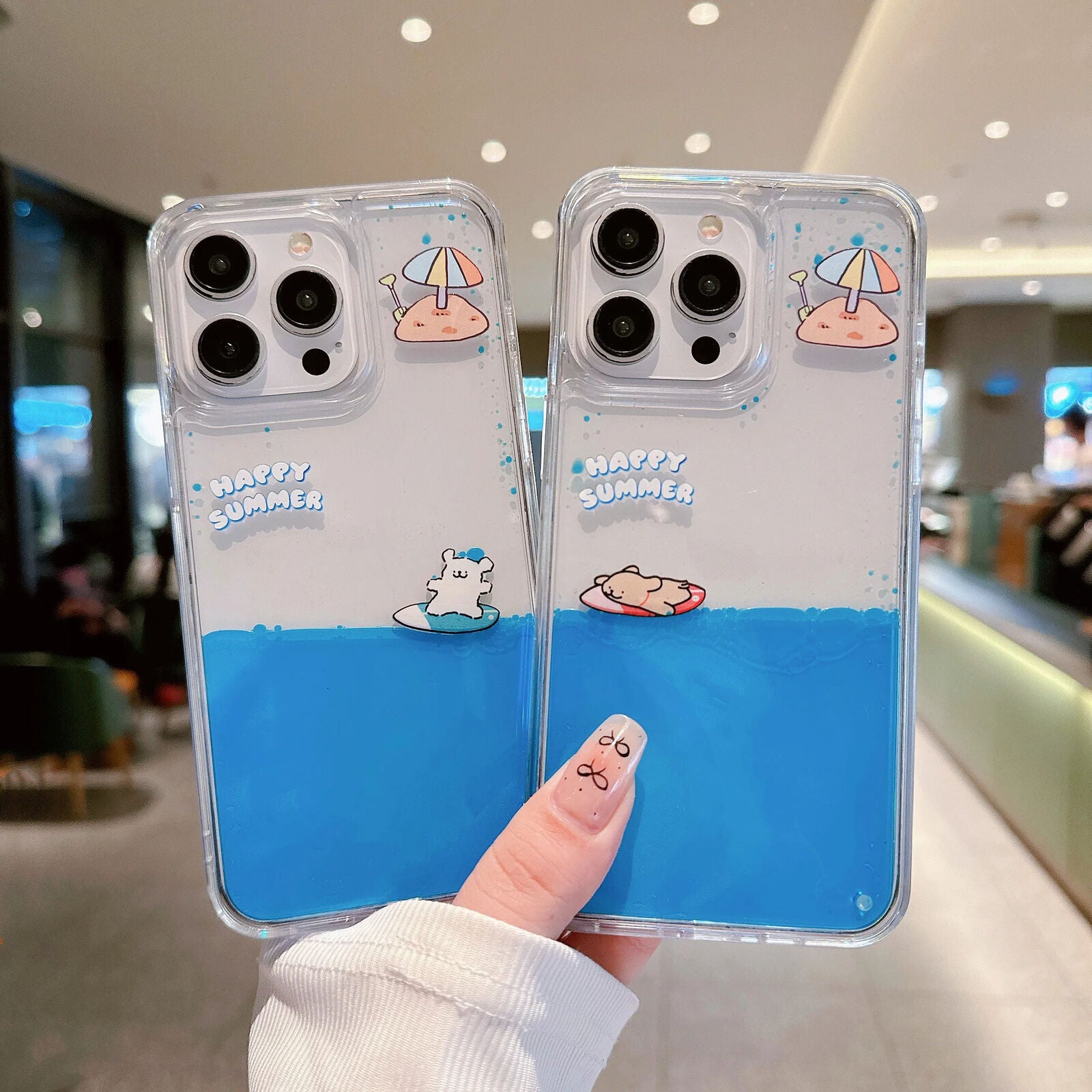 Liquid Cute puppy surfing Soft TPU phone Case For iPhone Dynamic Quicksand Cover