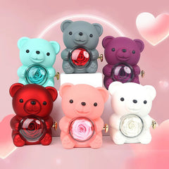 Eternal Rose Teddy Bear Necklace Ring Gifts Box Rotate Rose Box Valentine Gift