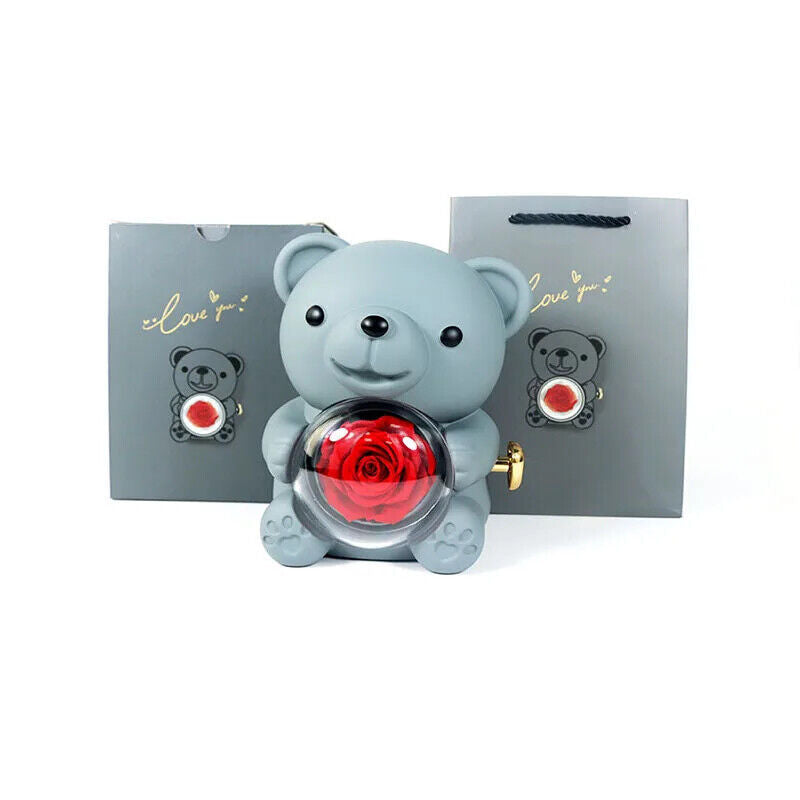 Eternal Rose Teddy Bear Necklace Ring Gifts Box Rotate Rose Box Valentine Gift