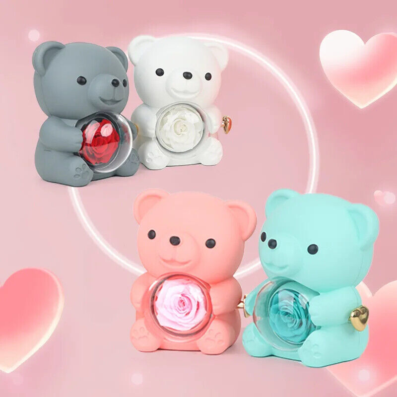 Eternal Rose Teddy Bear Necklace Ring Gifts Box Rotate Rose Box Valentine Gift