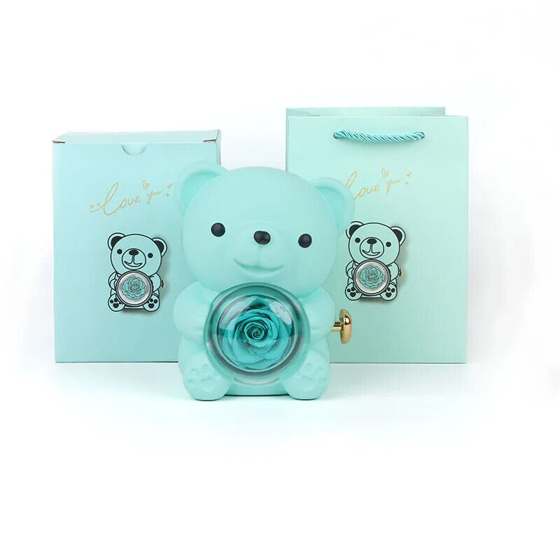 Eternal Rose Teddy Bear Necklace Ring Gifts Box Rotate Rose Box Valentine Gift