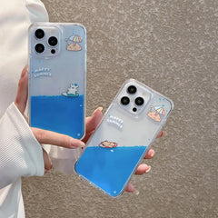 Liquid Cute puppy surfing Soft TPU phone Case For iPhone Dynamic Quicksand Cover