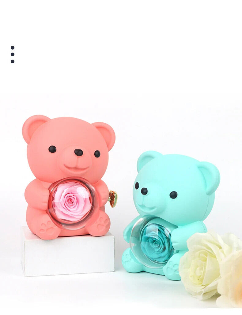 Eternal Rose Teddy Bear Necklace Ring Gifts Box Rotate Rose Box Valentine Gift