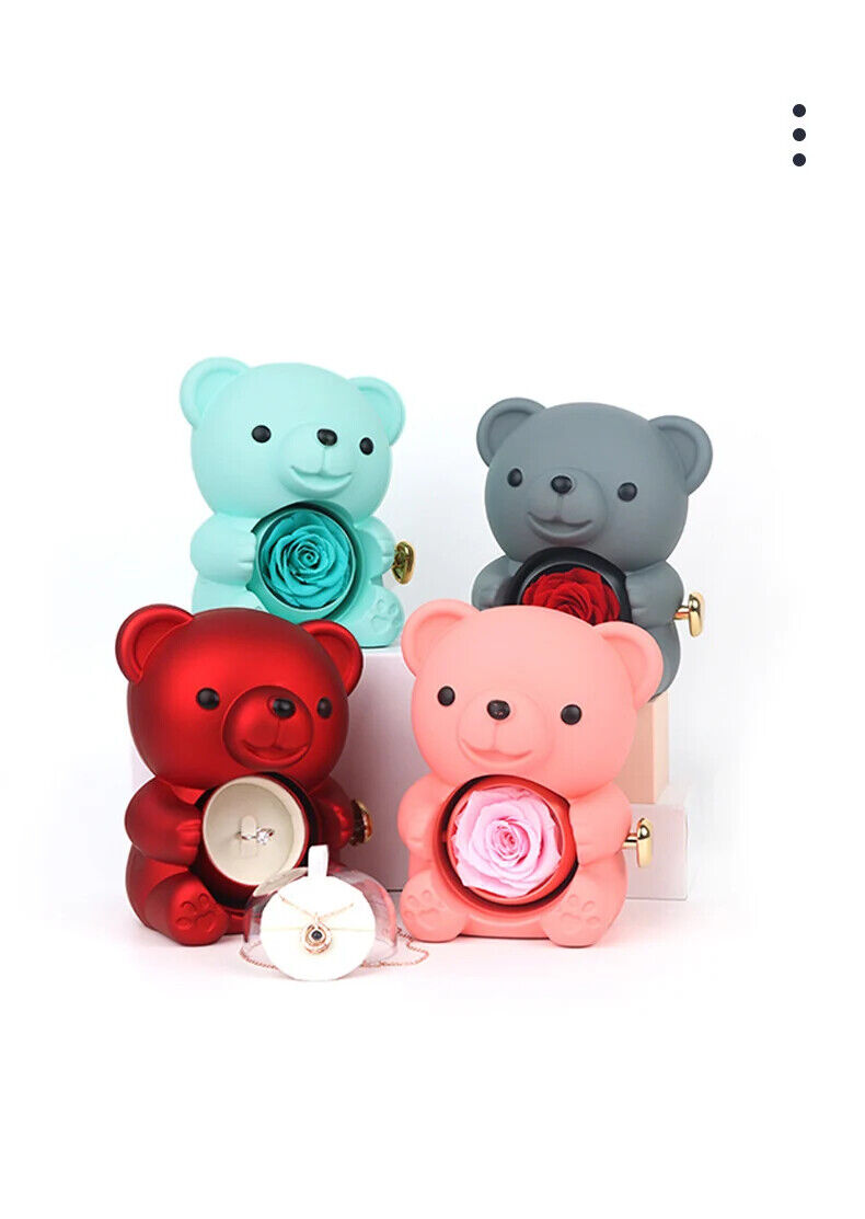 Eternal Rose Teddy Bear Necklace Ring Gifts Box Rotate Rose Box Valentine Gift