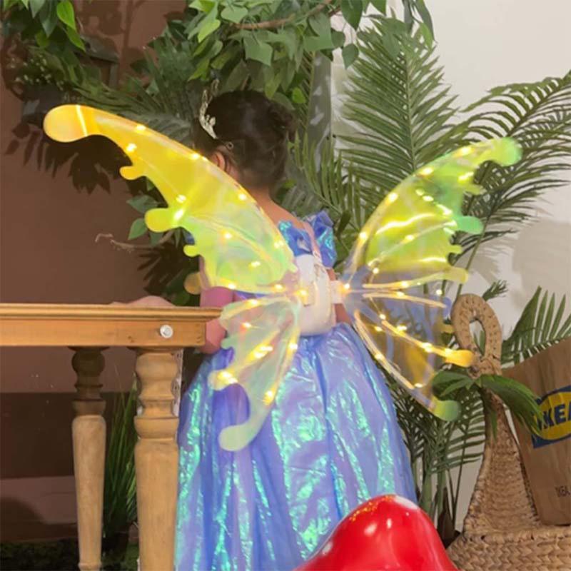 Girls Electrical Butterfly Wings With Music Lights Glowing Shiny Dress Up Moving Fairy Wings