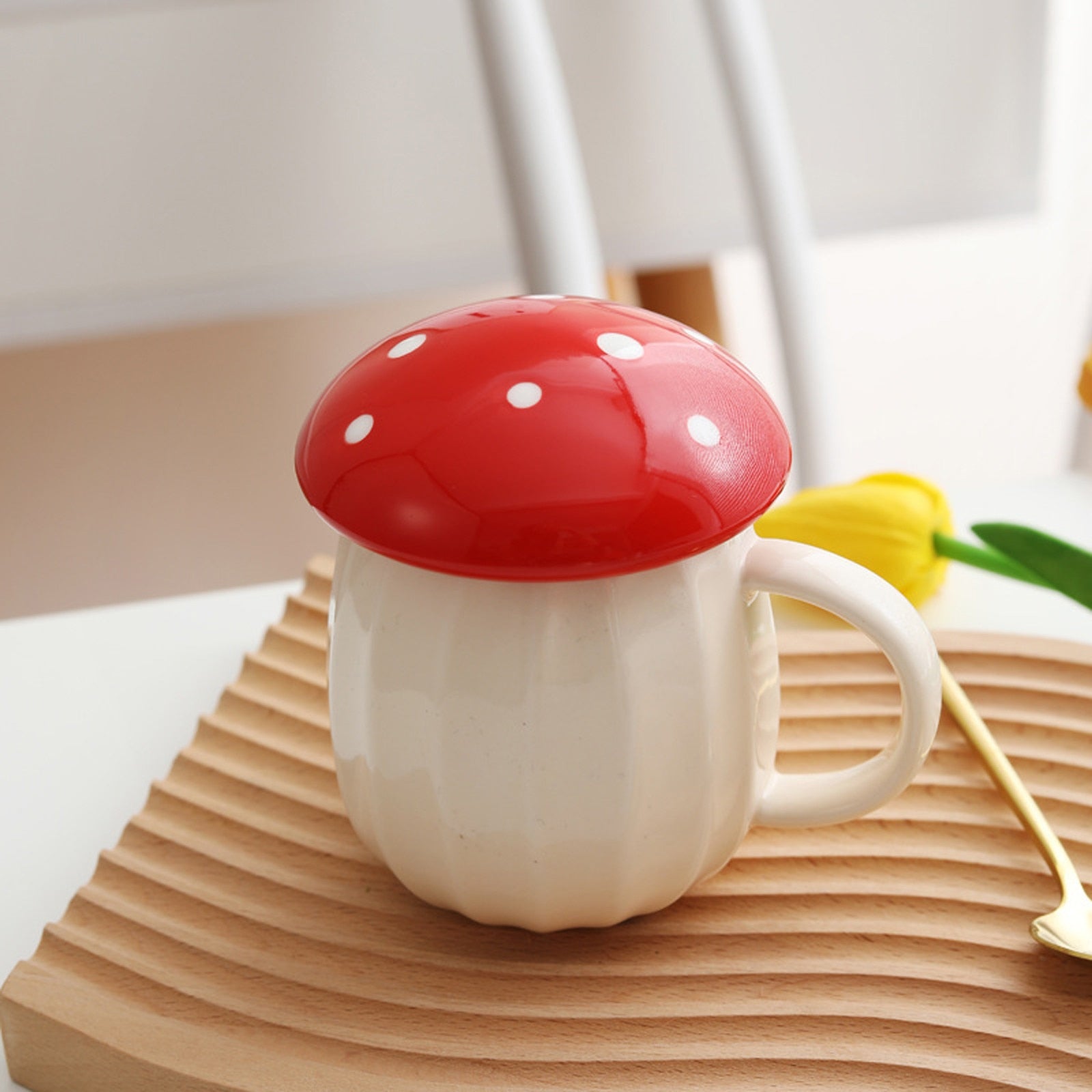 2022 New Style Creative Cartoon Mushroom Theme Water Bottle Mug Cup, Ceramic Material, Grey And Red Two Colors