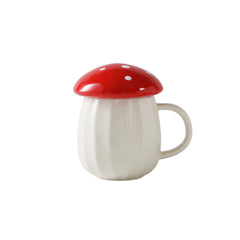 2022 New Style Creative Cartoon Mushroom Theme Water Bottle Mug Cup, Ceramic Material, Grey And Red Two Colors