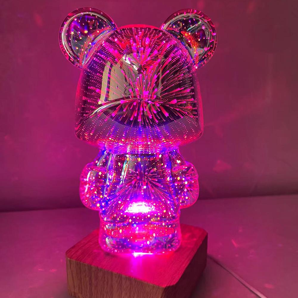 3D Glass Fireworks Little Bear Net Red Night Light