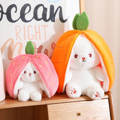 Creative Funny Doll Carrot Rabbit Plush Toy Stuffed Soft Bunny Hiding in Strawberry Bag Toys