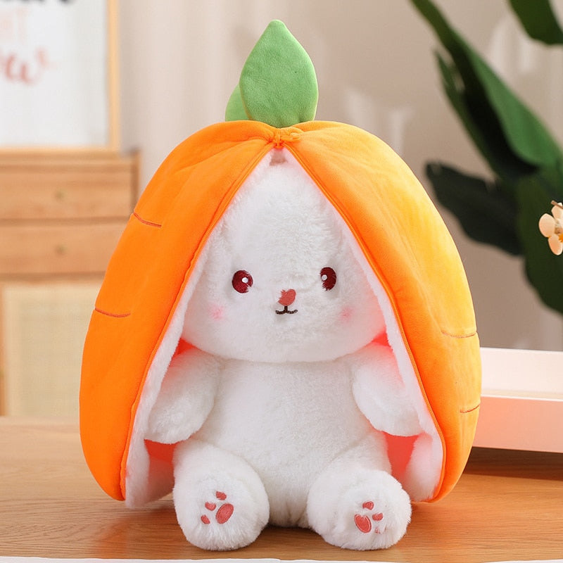 Creative Funny Doll Carrot Rabbit Plush Toy Stuffed Soft Bunny Hiding in Strawberry Bag Toys