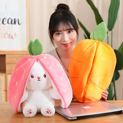 Creative Funny Doll Carrot Rabbit Plush Toy Stuffed Soft Bunny Hiding in Strawberry Bag Toys