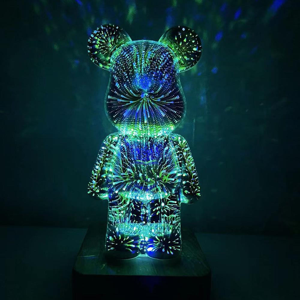 3D Glass Fireworks Little Bear Net Red Night Light