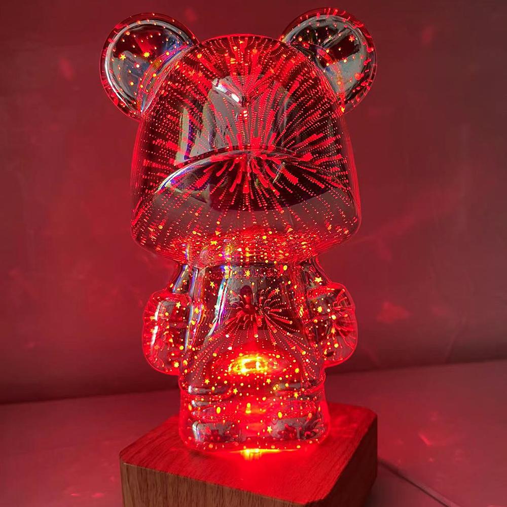 3D Glass Fireworks Little Bear Net Red Night Light