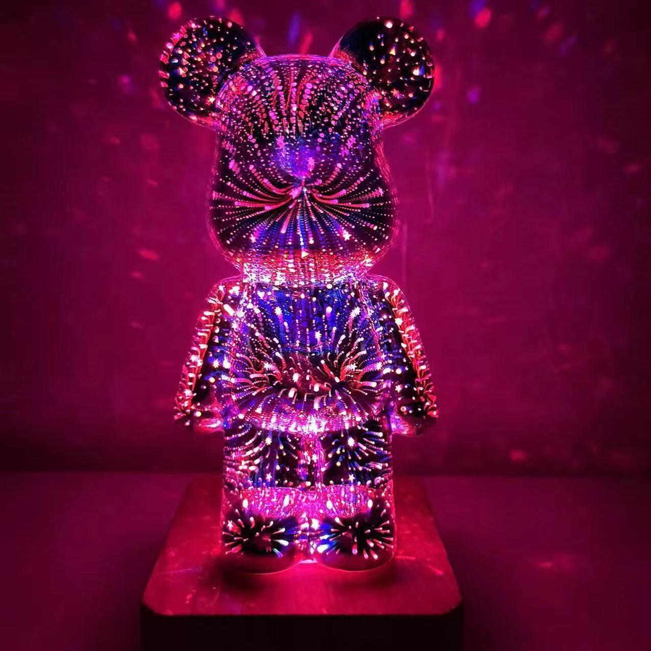 3D Glass Fireworks Little Bear Net Red Night Light