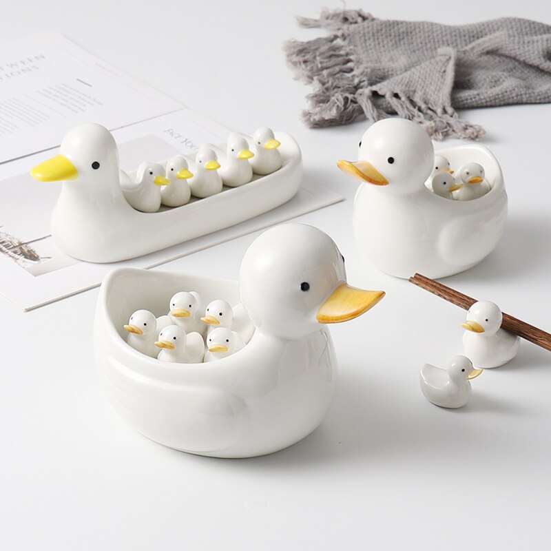 Creative Japanese Cute Duck Decoration Crafts Storage Ornaments Hand-painted Chopsticks Holder Home Hotel Ceramic Tableware