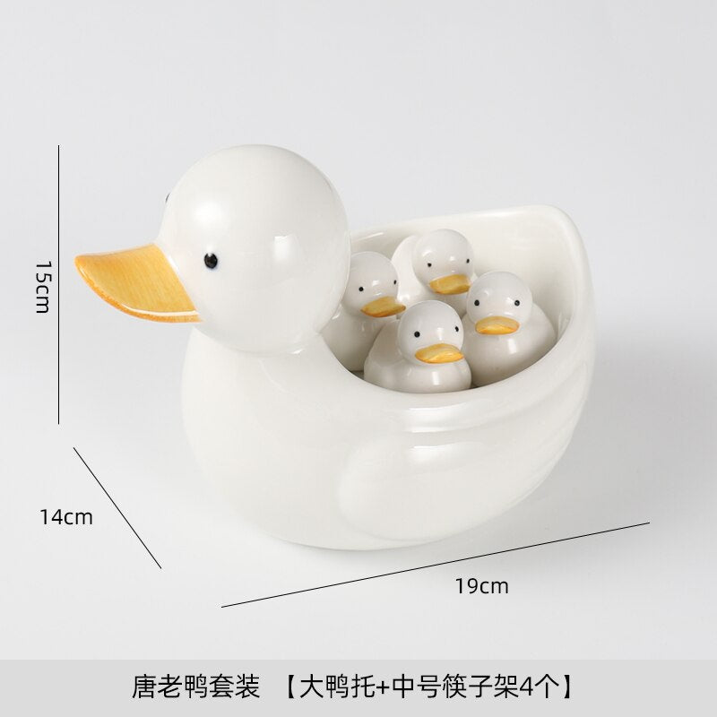 Creative Japanese Cute Duck Decoration Crafts Storage Ornaments Hand-painted Chopsticks Holder Home Hotel Ceramic Tableware