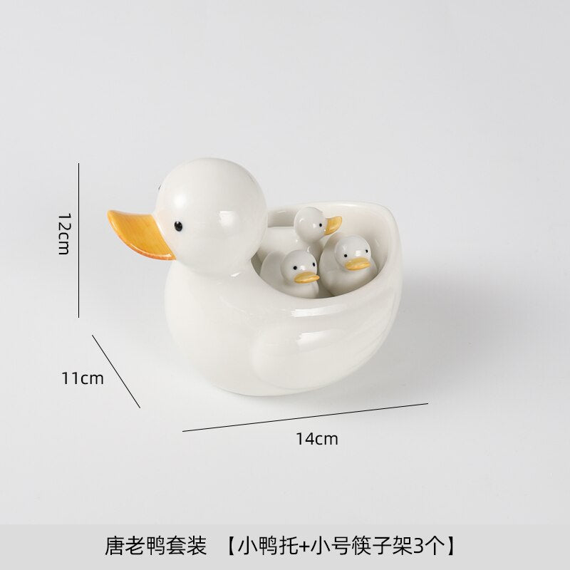 Creative Japanese Cute Duck Decoration Crafts Storage Ornaments Hand-painted Chopsticks Holder Home Hotel Ceramic Tableware