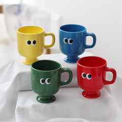 Cute Funny Big Eyes Ceramic Coffee Mug Lovely Yellow Red Green Blue Porcelain Cups Breakfast Tea Milk Mugs Gift For Friends Kids