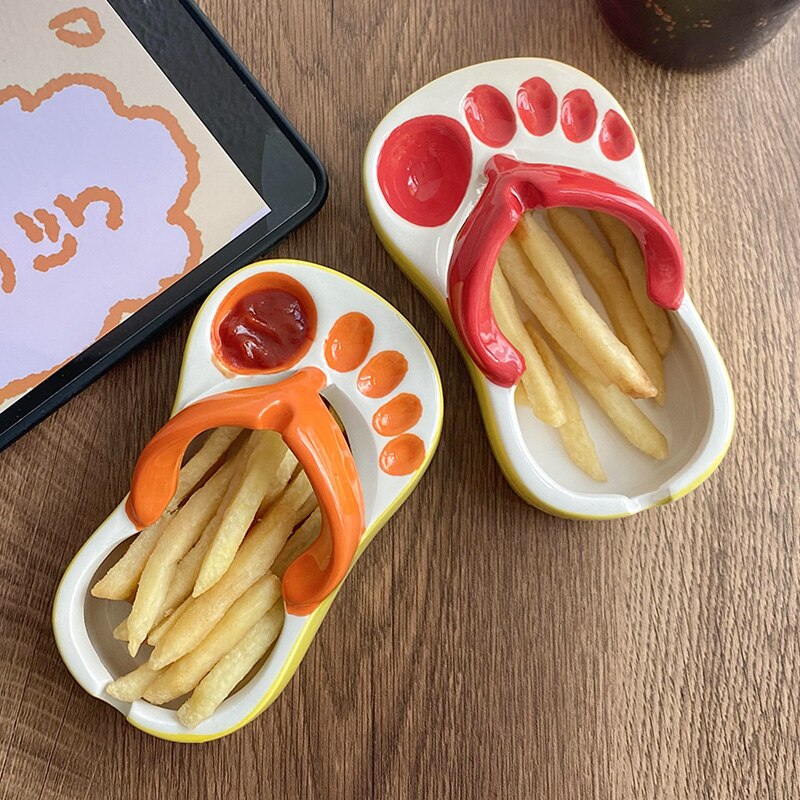 Lovely Flip Flops Ketchup Soy Sauce Dipper Portable Ceramic Salad Saucer Dipping Bowl Cute Mini Snacks Plate Seasoning Container