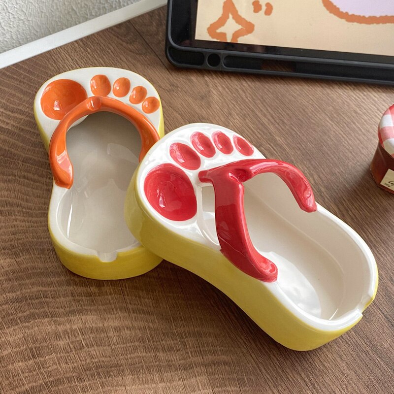 Lovely Flip Flops Ketchup Soy Sauce Dipper Portable Ceramic Salad Saucer Dipping Bowl Cute Mini Snacks Plate Seasoning Container