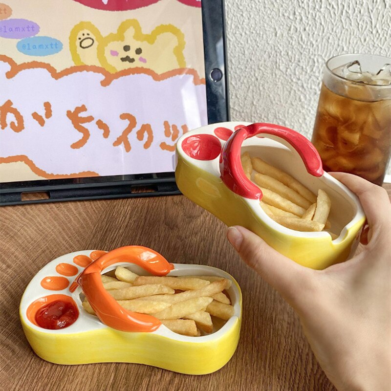 Lovely Flip Flops Ketchup Soy Sauce Dipper Portable Ceramic Salad Saucer Dipping Bowl Cute Mini Snacks Plate Seasoning Container