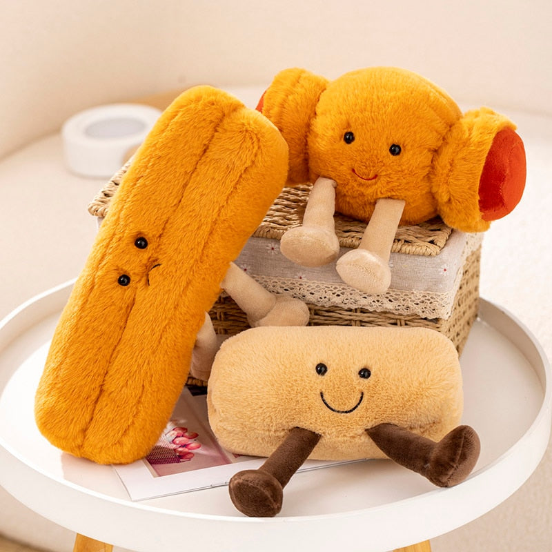 Soft Cartoon Figure Pretzel Crossant Toast Bread Doll Plush Food Toy Stuffed Baguette Poach Egg Decor Doll For Girl Kid Birthday