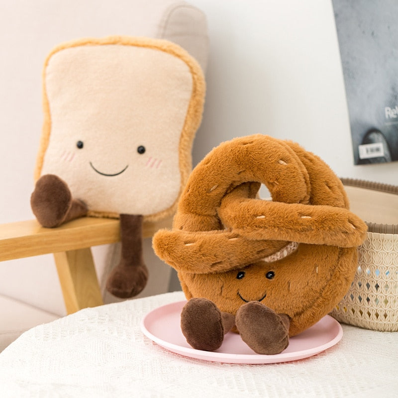 Soft Cartoon Figure Pretzel Crossant Toast Bread Doll Plush Food Toy Stuffed Baguette Poach Egg Decor Doll For Girl Kid Birthday