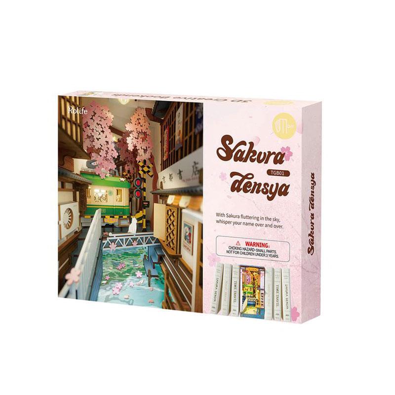 Book Nook Japanese Sakura Densya in Books Series Wooden Miniature House with Furniture Doll House Kits