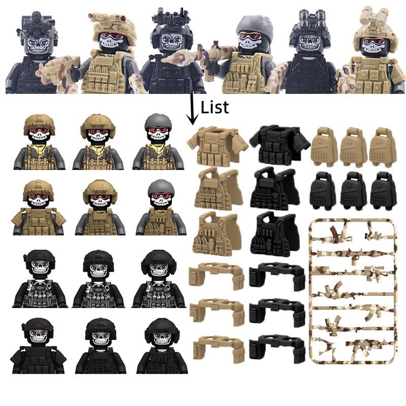 4.5cm heigh Ghost Special Forces Building Blocks Modern Camouflage Soldier Figures Vest Backpack Tactical Belt Weapon Guns Bricks Toys C374