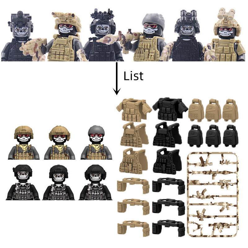 4.5cm heigh Ghost Special Forces Building Blocks Modern Camouflage Soldier Figures Vest Backpack Tactical Belt Weapon Guns Bricks Toys C374