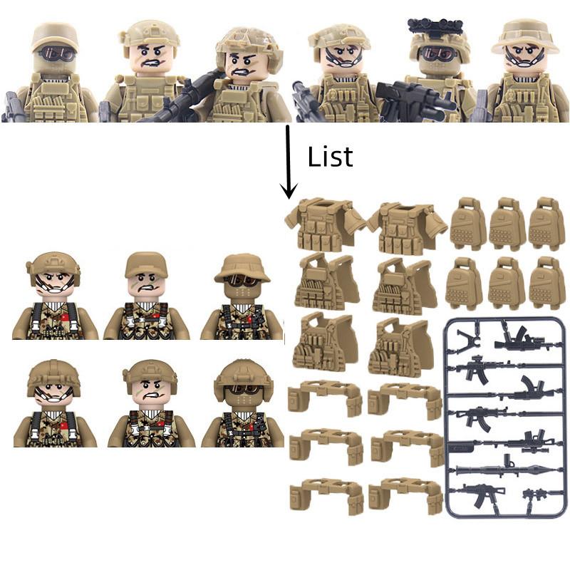 4.5cm heigh Ghost Special Forces Building Blocks Modern Camouflage Soldier Figures Vest Backpack Tactical Belt Weapon Guns Bricks Toys C374