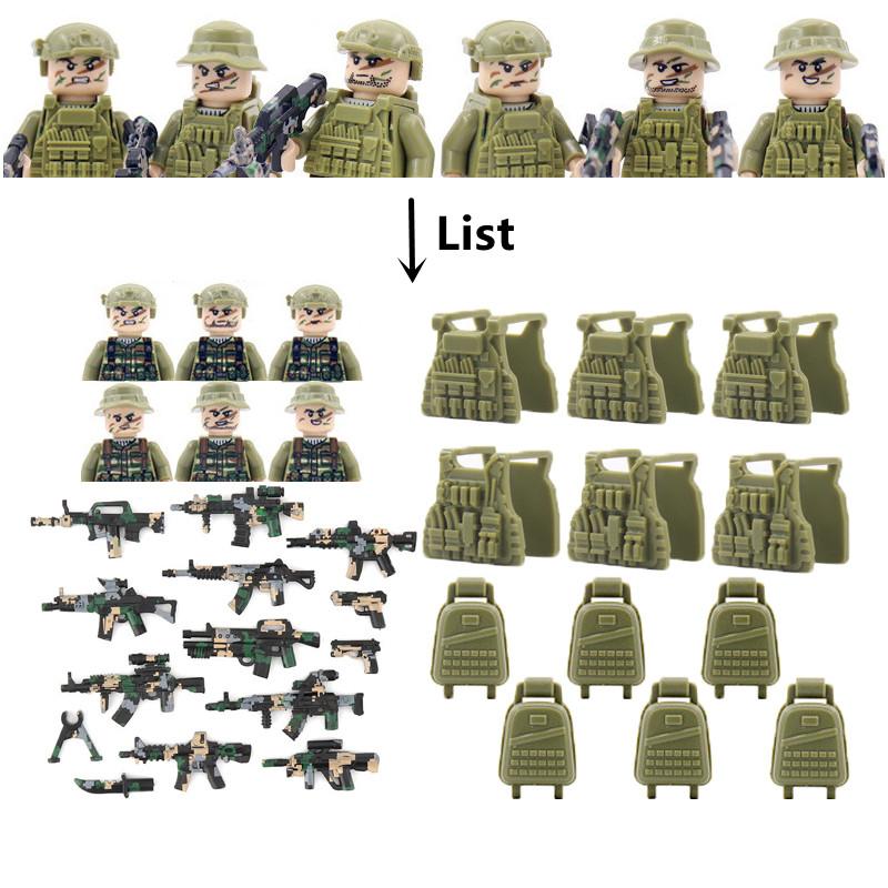 4.5cm heigh Ghost Special Forces Building Blocks Modern Camouflage Soldier Figures Vest Backpack Tactical Belt Weapon Guns Bricks Toys C374