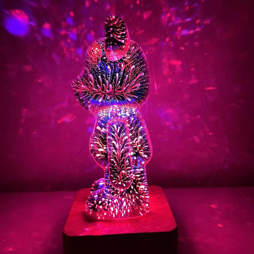 3D Glass Fireworks Little Bear Net Red Night Light