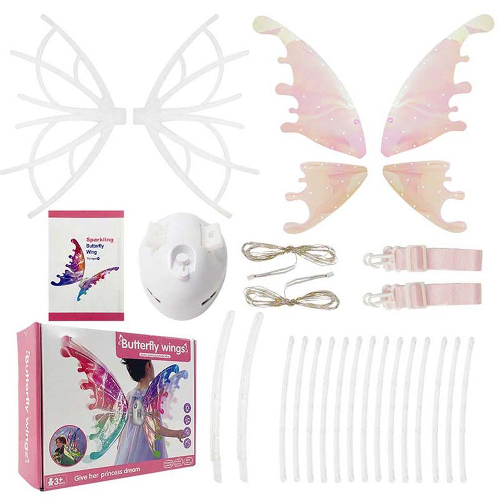 Girls Electrical Butterfly Wings With Music Lights Glowing Shiny Dress Up Moving Fairy Wings