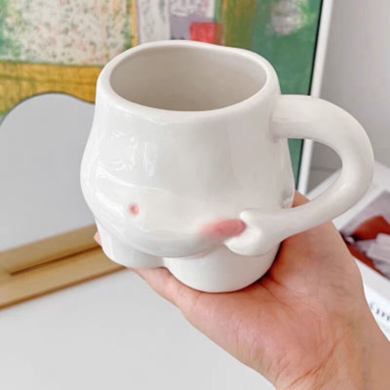 Creative Ceramic Belly Pinch Cup Cute Hand Poke Belly Cup Milk Cup Coffee Cup Self-discipline Fitness Essential Gift