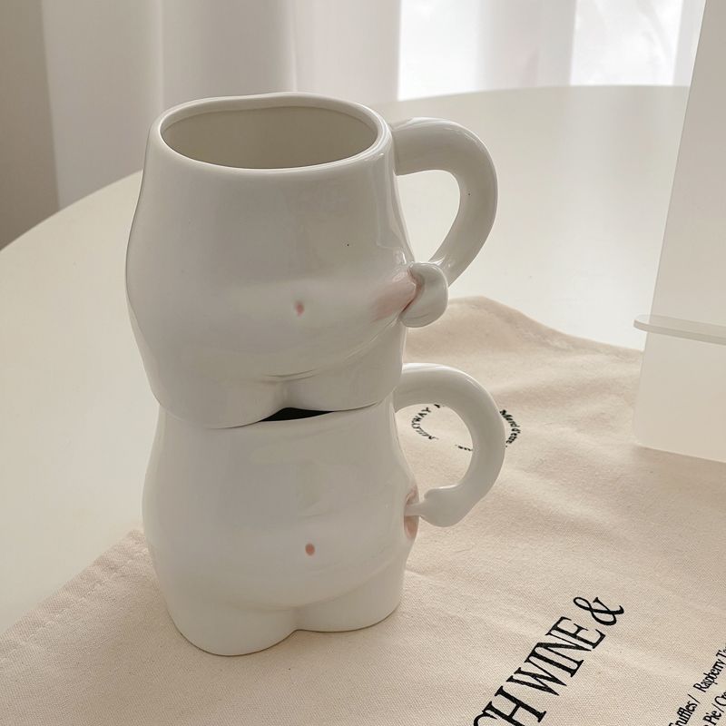 Creative Ceramic Belly Pinch Cup Cute Hand Poke Belly Cup Milk Cup Coffee Cup Self-discipline Fitness Essential Gift