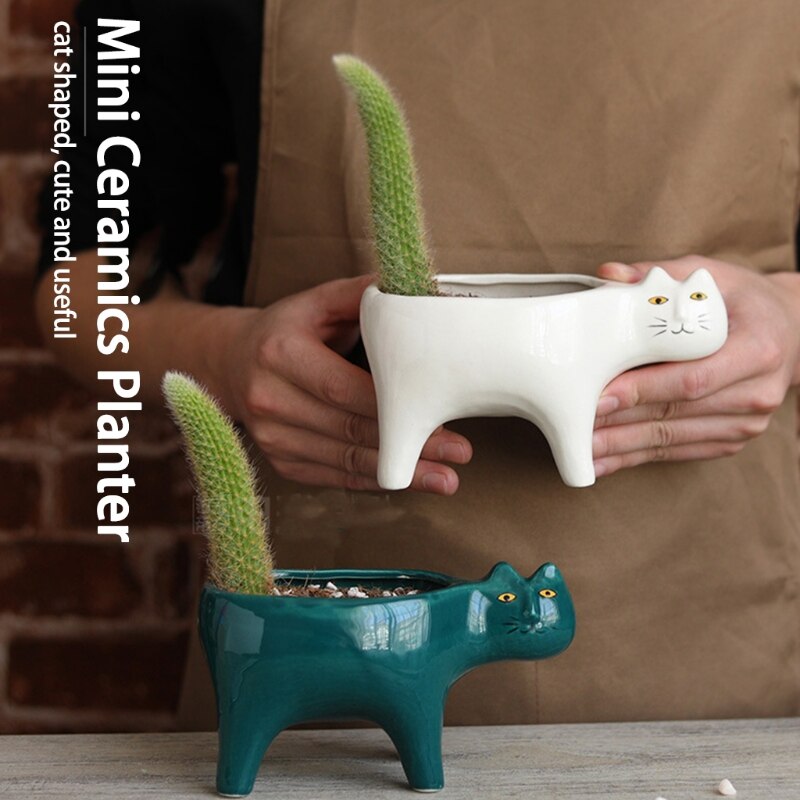 Cartoon Cat Flowerpot Succulent Planter with Drainage Ceramic Plant Flower Pot Garden Cactus Plants Potted Vase Home Decoration