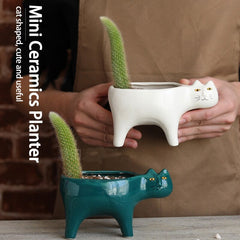 Cartoon Cat Flowerpot Succulent Planter with Drainage Ceramic Plant Flower Pot Garden Cactus Plants Potted Vase Home Decoration