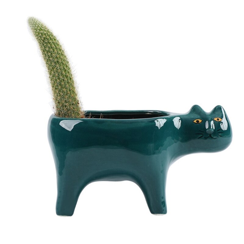 Cartoon Cat Flowerpot Succulent Planter with Drainage Ceramic Plant Flower Pot Garden Cactus Plants Potted Vase Home Decoration