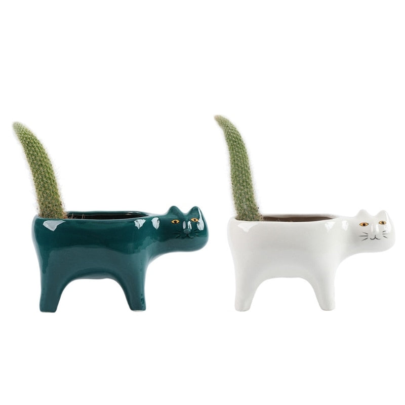 Cartoon Cat Flowerpot Succulent Planter with Drainage Ceramic Plant Flower Pot Garden Cactus Plants Potted Vase Home Decoration