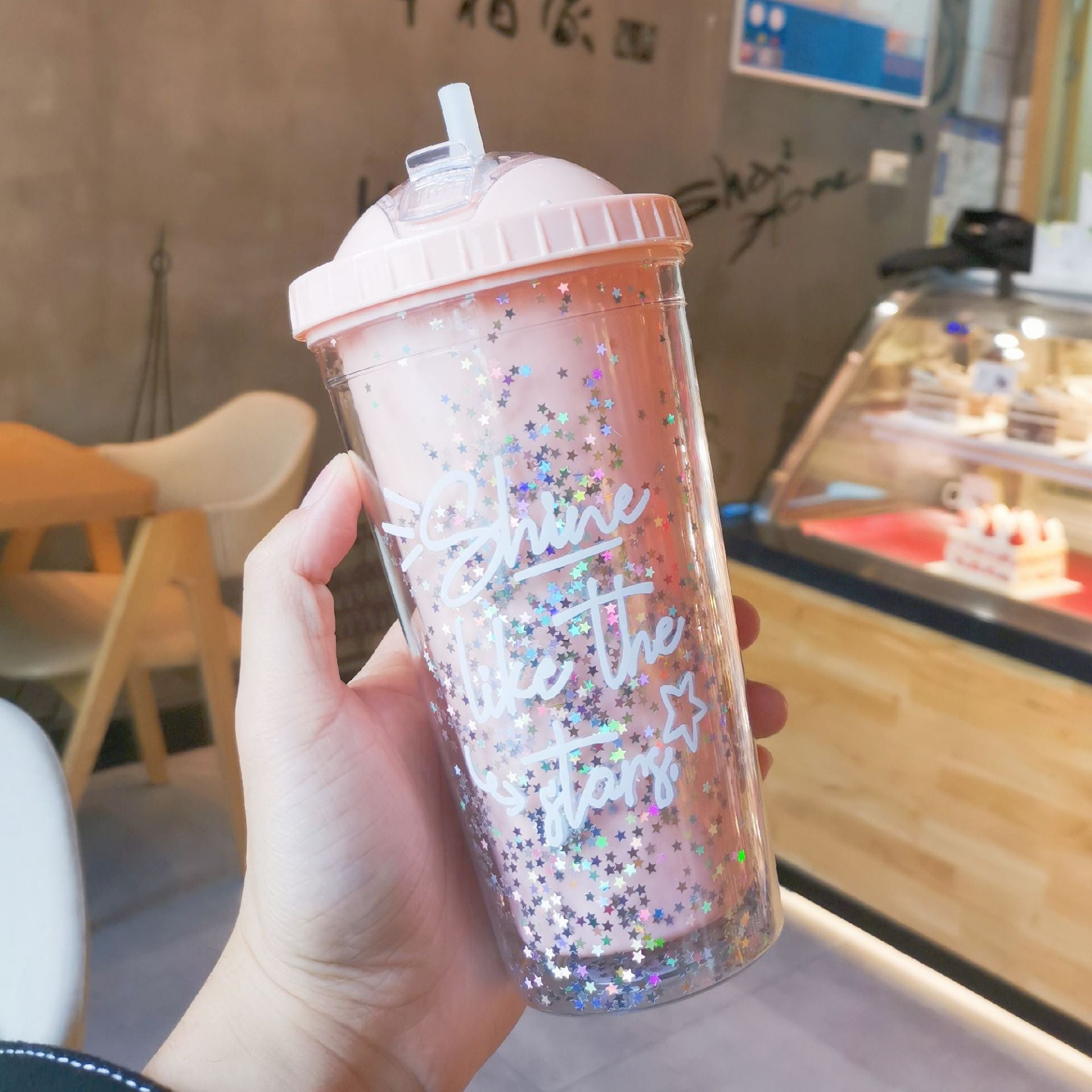 Cartoon Cute Rainbow Cup with Straw Double Plastic BPA Free Woman Girl Water Bottle for Juice Milk Coffee 550ml Drinking Tumbler