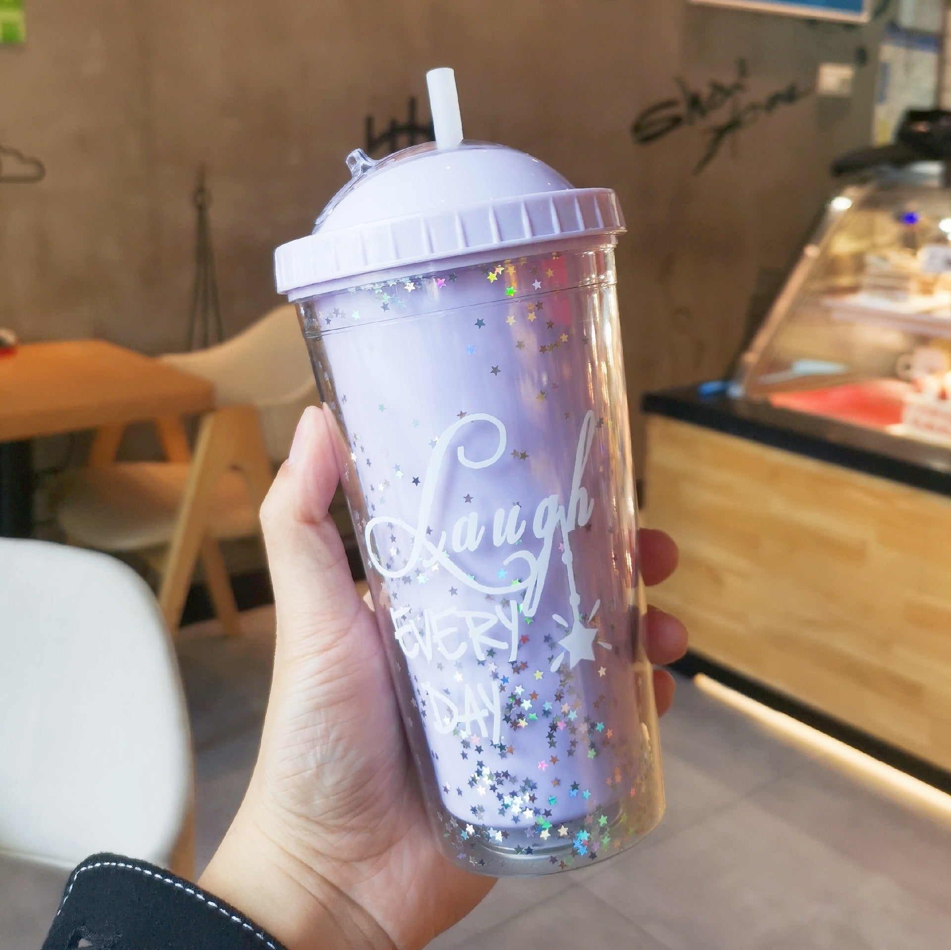 Cartoon Cute Rainbow Cup with Straw Double Plastic BPA Free Woman Girl Water Bottle for Juice Milk Coffee 550ml Drinking Tumbler