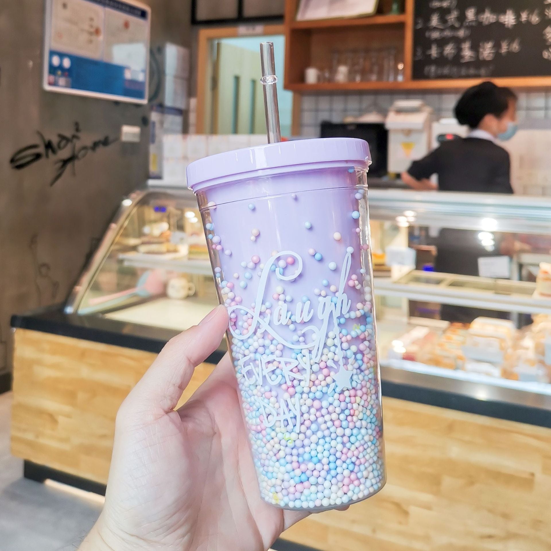 Cartoon Cute Rainbow Cup with Straw Double Plastic BPA Free Woman Girl Water Bottle for Juice Milk Coffee 550ml Drinking Tumbler