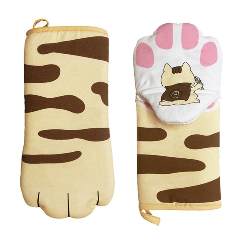 Cute Cat Paws Oven Mitts Cat Claw Baking Oven Gloves Anti-scald Microwave Heat Resistant Insulation Non-slip Cat Paw Gloves