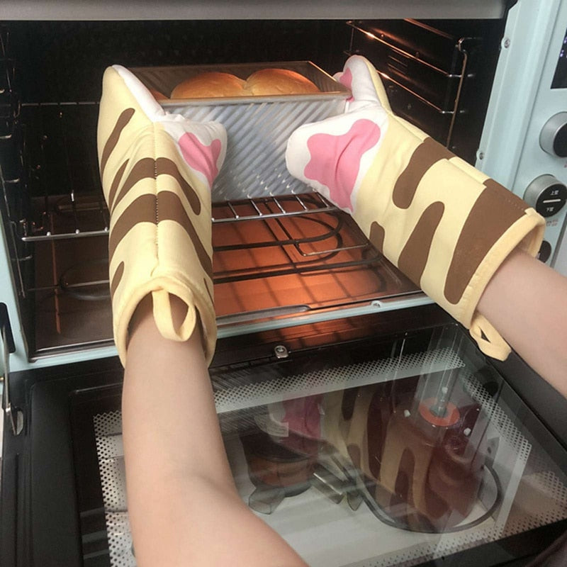 Cute Cat Paws Oven Mitts Cat Claw Baking Oven Gloves Anti-scald Microwave Heat Resistant Insulation Non-slip Cat Paw Gloves