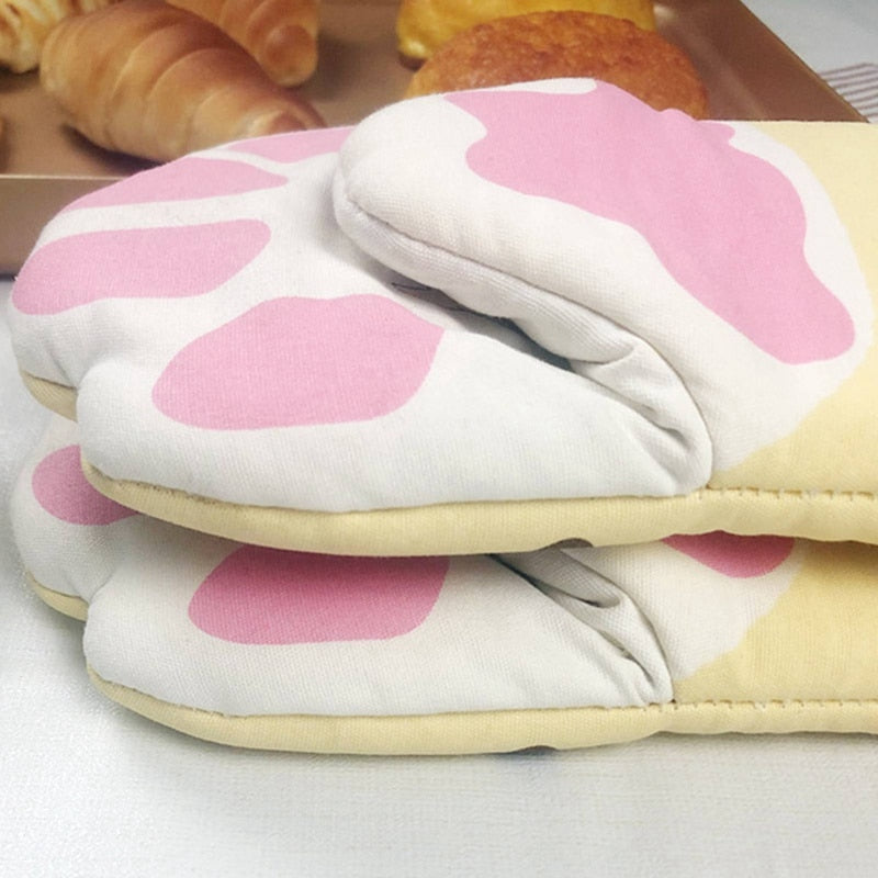 Cute Cat Paws Oven Mitts Cat Claw Baking Oven Gloves Anti-scald Microwave Heat Resistant Insulation Non-slip Cat Paw Gloves