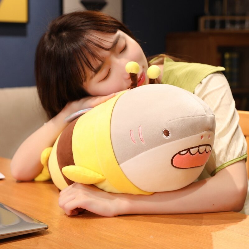 Super Cute Funny Shark &amp; Bee Plush Toy Stuffed Soft Shark Doll Throw Pillow Interesting Cushion Birthday Xmas Gift for Friends